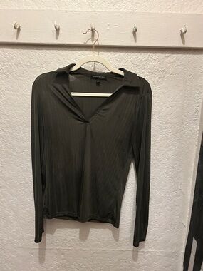 Banana Republic Olive Green Long Sleeve V-Neck Polo
